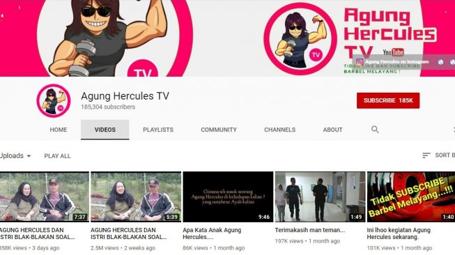 Segini Penghasilan Channel YouTube Milik Agung Hercules