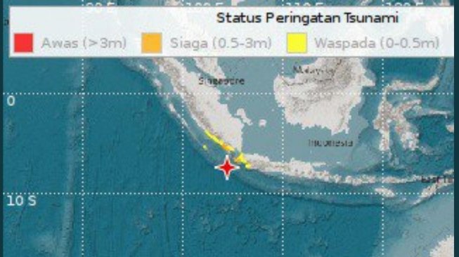 Lokasi gempa Banten yang berkekuatan 7,4 skala Richter pada Jumat malam (2/8/2019). [Twitter/BMKG]