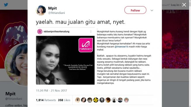 Iklan Rabbani Profesor Kerudung - (Twitter/@fitriandiani)