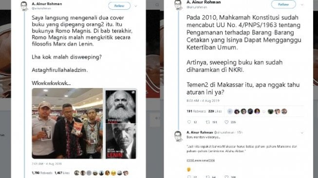 Kritik untuk BMI soal razia buku - (Twitter/@ainurohman)