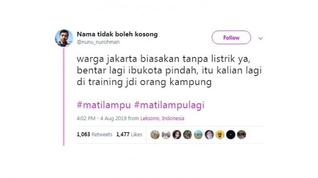 Cuitan warganet muncul tagar #matilampulagi. [Twitter]