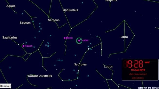 Konjungsi Bulan dengan Jupiter di Agustus 2019. [In the sky]