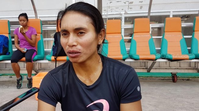 Atlet Pelatnas PB PASI, Maria Natalia Londa, meraih medali emas keduanya di ajang Kejurnas Atletik 2019 di Pakansari, Cibinong, Bogor, Rabu (7//8/2019).