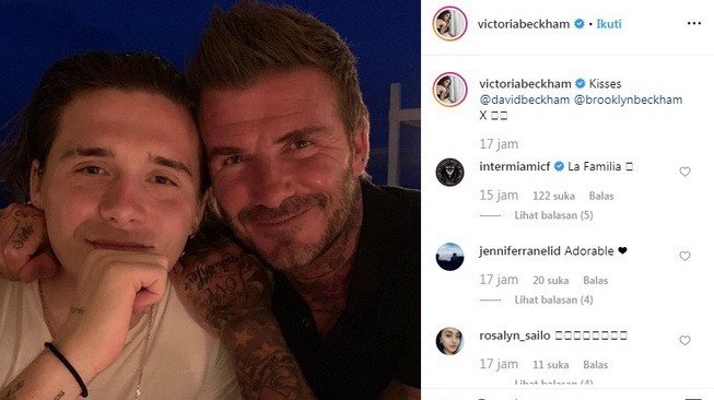 Mantan pesepakbola kesohor dunia, David Beckham, bersama sang putra Brooklyn Joseph. [Instagram/victoriabeckham]