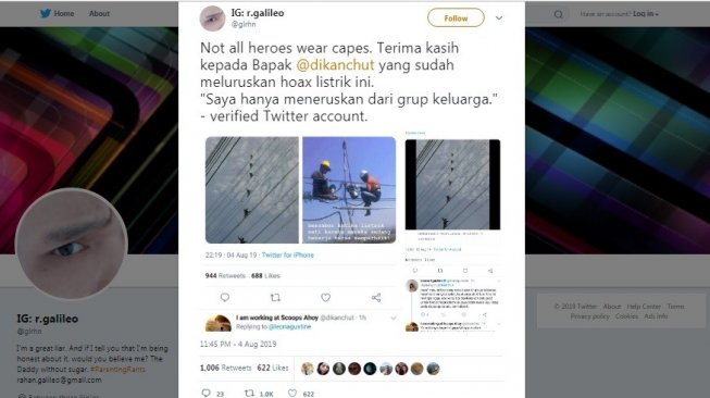 Aksi petugas listrik yang disebut dari PLN. [Twitter]