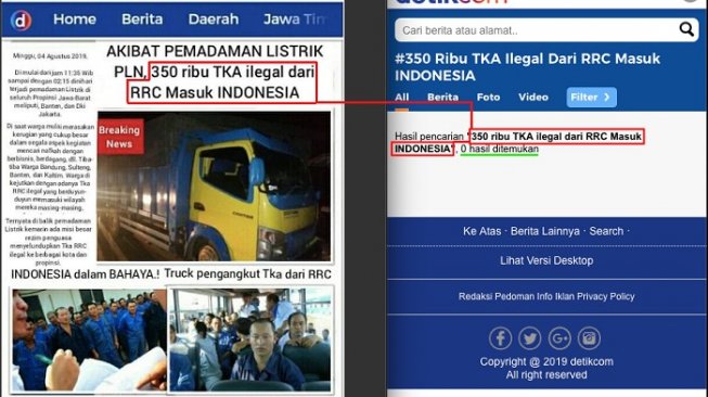 Hasil tangkapan layar yang tersebar soal TKA ilegal asal RRC masuk ke Indonesia. (Foto via Turnbackhoax.id)