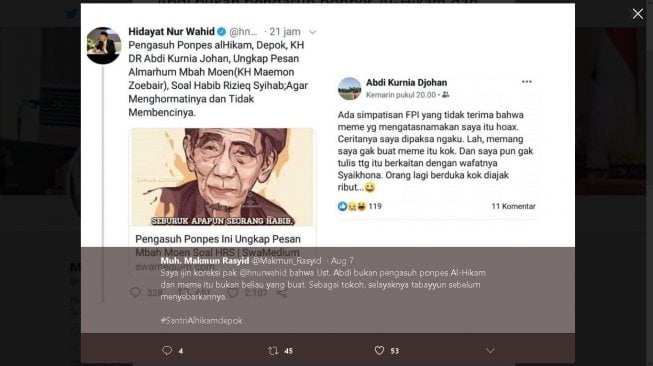 Klarifikasi soal meme Mbah Moen - (Twitter/@Makmun_Rasyid)