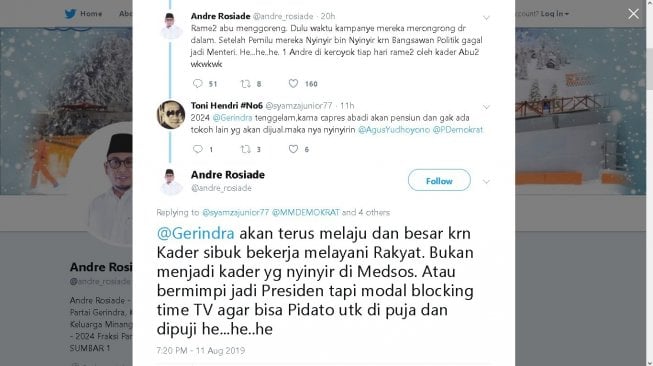 Cuitan Andre Rosiade - (Twitter/@andre_rosiade)