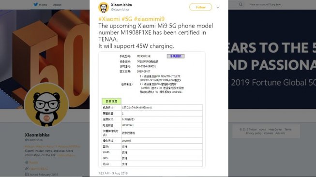 Bocoran Xiaomi Mi 9S. [Twitter]