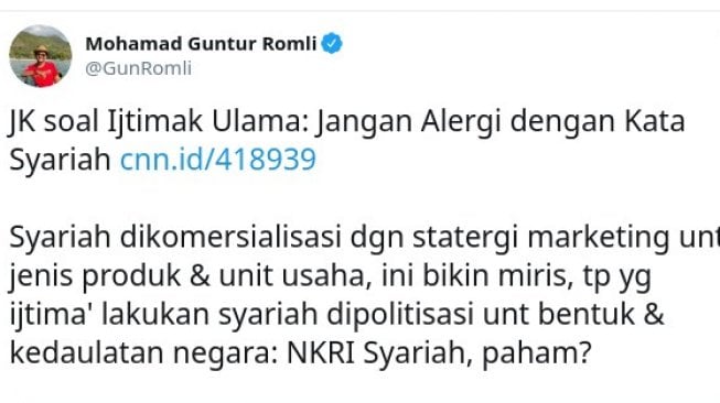 Guntur Romli ke JK: Yang Ijtimak Lakukan Syariah Dipolitisasi, Paham?