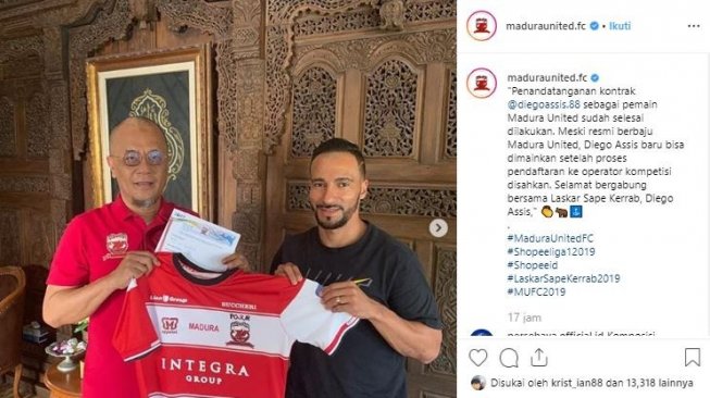 Diego Assis resmi gabung Madura United. (Instagram/@maduraunited.fc)