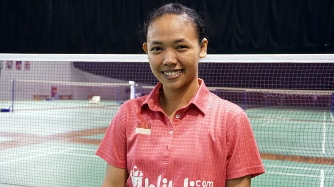 Pebulutangkis spesialis ganda putri Indonesia, Della Destiara Haris, ditemui di Pelatnas PBSI, Cipayung, Jakarta Timur, Selasa (13//8/2019). [Suara.com/Arief Apriadi]