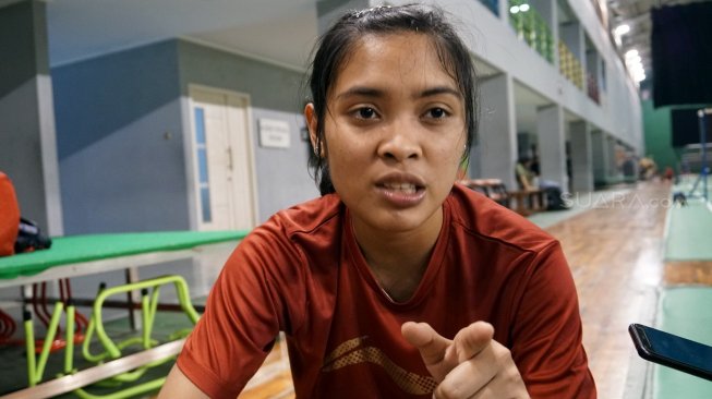 Pebulutangkis tunggal putri Indonesia, Gregoria Mariska Tunjung, ditemui di Pelatnas PBSI, Cipayung, Jakarta Timur, Selasa (13/8/2019). [Suara.com/Arief Apriadi]