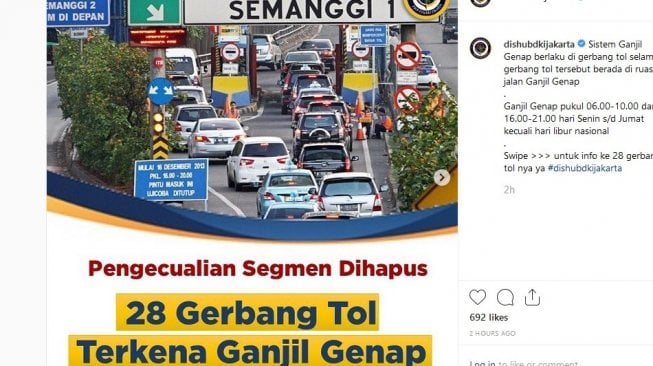 Sosialisasi perluasan ganjil genap [Instagram: Dishub Provinsi DKI Jakarta].