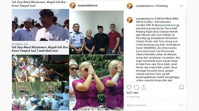 Bule yang lecehkan air suci di Bali ikut upacara adat - (Instagram/@aryawedakarna)