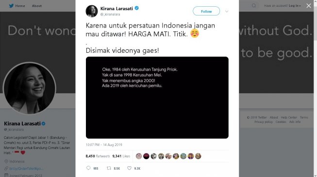 Video unggahan Kirana Larasati - (Twitter/@_kiranalara)