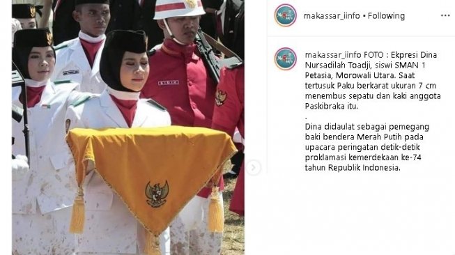 Dina Nurfadhilah Toadji menahan kesakitan saat bertugas. (Instagram/@makassar_iinfo)