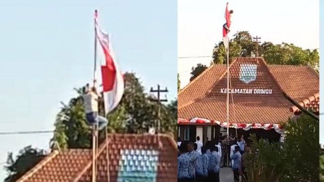 Aksi Siswa Probolinggo Panjat Tiang Betulkan Bendera yang Tersangkut Viral