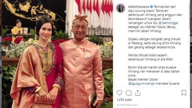 Menteri Sosial Agus Gumiwang dan istri, Loemongga. (Instagram/@didietmaulana)