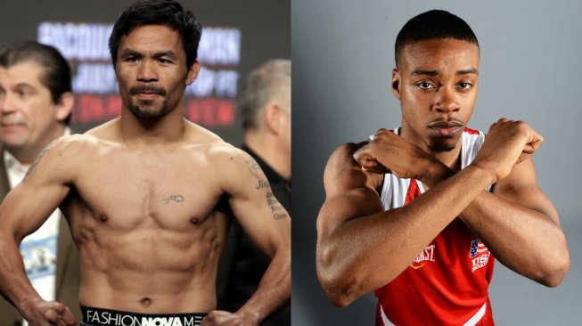 Foto kolase Manny Pacquiao dan Errol Spence Jr. [AFP/John Gurzinski/Joe Klamar]