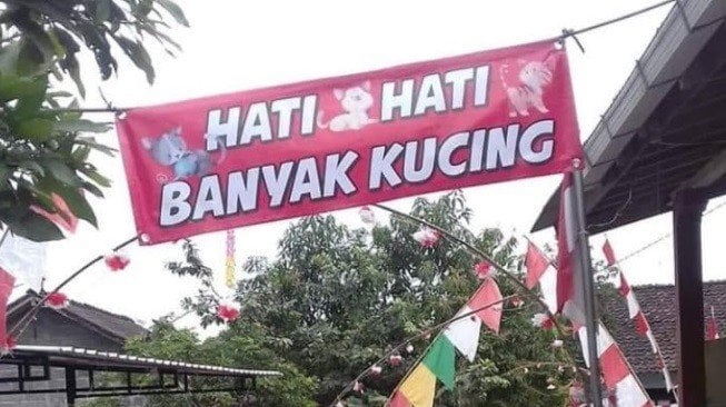 Bukan Hati-hati, Spanduk Ini Justru Himbau Pengendara karena Banyak Kucing