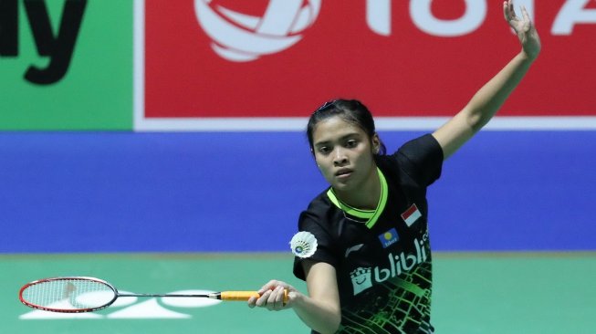 Pebulutangkis tunggal putri Indonesia, Gregoria Mariska Tunjung, memenangi laga babak kedua Kejuaraan Dunia Bulutangkis 2019 usai mengalahkan Busanan Ongbamrungphan (Thailand), Selasa (20/8/2019). [Humas PBSI]