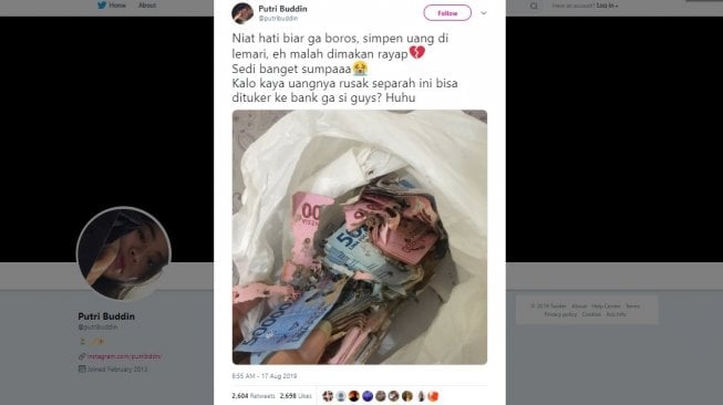 Menyimpan uang di lemari berakhir tragis. [Twitter]