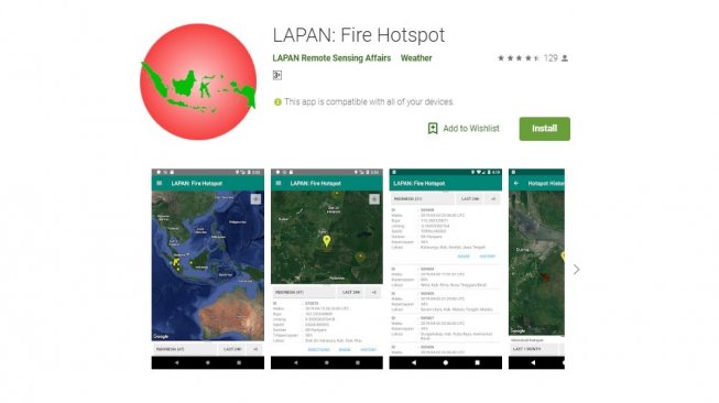 Aplikasi cuaca Android, LAPAN: Fire Hotspot. [Google Play Store]