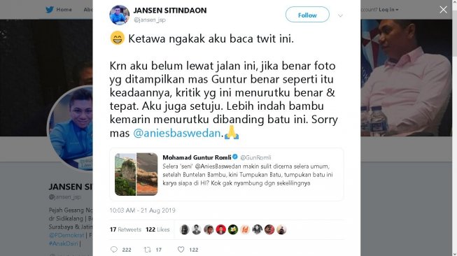 Cuitan Jansen Sitindaon - (Twitter/@jansen_jsp)