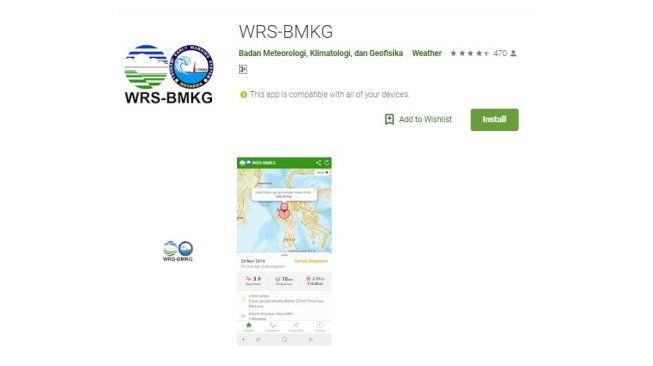 Aplikasi cuaca Android, WRS-BMKG. [Google Play Store]