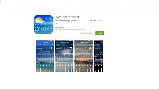 Aplikasi cuaca Android, Weather Forecast. [Google Play Store]