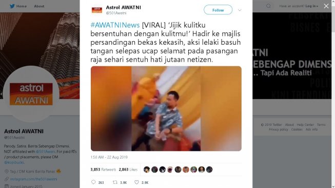 Pria datangi pernikahan mantan pacar - (Twitter/@501Awatni)