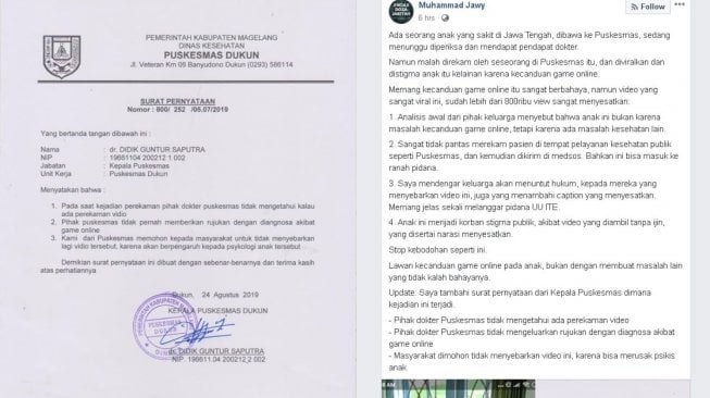 Klarifikasi tentang pasien di Magelang yang disebut kecanduan game - (Facebook/Muhammad Jawy)