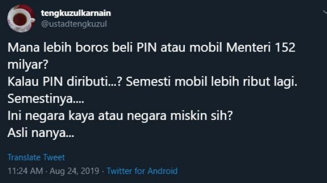 Cuitan Tengku Zulkarnain. (Twitter)