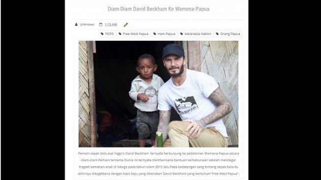 David Beckham disebut diam-diam ke Papua. (Foto: bidik layar via Cekfakta.com)