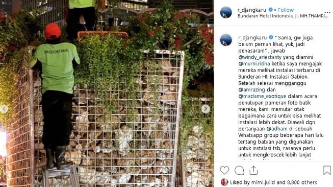 Riyanni Djangkaru bongkar fakta instalasi batu gabion. (Instagram/@r_djangkaru)