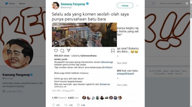 Kata Kaesang soal tudingan memiliki perusahaan batu bara - (Twitter/@kaesangp)