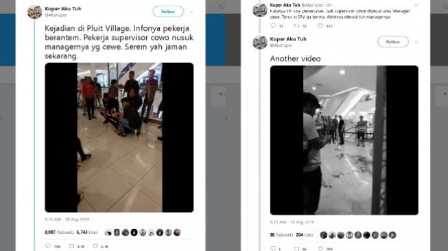 Perkelahian antar-staf restoran di Pluit Village - (Twitter/@AkuKuper)