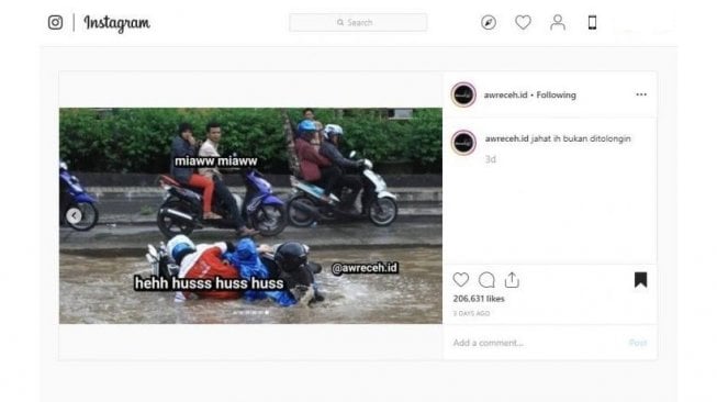 Kreasi Warganet, Momen Pemotor Jatuh saat Bajir Ini Malah Jadi Meme Kocak