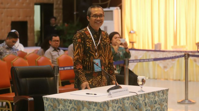 Suasana tes wawancara dan uji publik Calon Pimpinan Komisi Pemberantasan Korupsi (Capim KPK) periode 2019-2023 di Kementerian Sekretariat Negara, Jakarta, Selasa (27/8). [Suara.com/Arya Manggala]