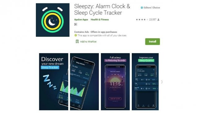 Aplikasi alarm, Sleepzy. [Google Play Store]