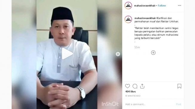 Permintaan maaf Unkhair - (Instagram/@mahasiswaunkhair)