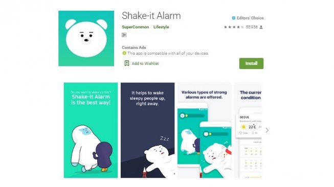 Aplikasi alarm, Shake-It Alarm. [Google Play Store]