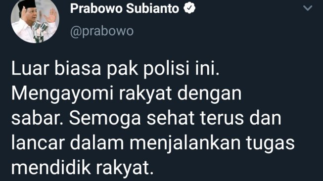 Cuitan Ketua Umum Partai Gerindra Prabowo Subianto. (@prabowo).