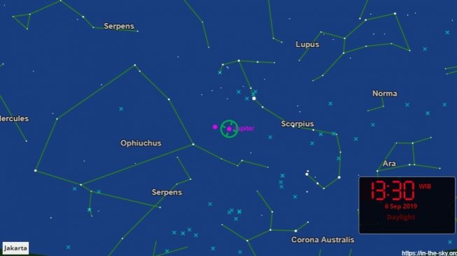 Konjungsi Bulan dengan Jupiter September 2019. [In the sky]