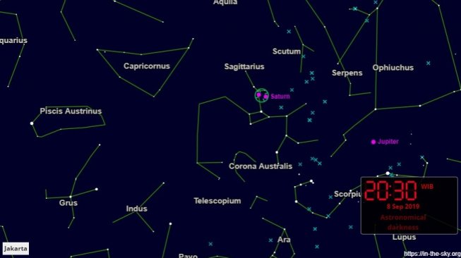 Konjungsi Bulan dengan Saturnus September 2019. [In the sky]