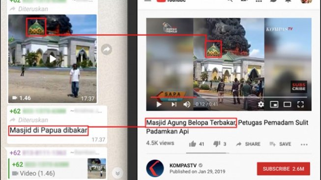 Cek fakta masjid di Papua dibakar, benarkah?. (Foto: Capture / via Turnbackhoax.id)