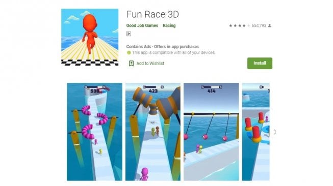 Game Android gratis terpopuler September 2019, Fun Race 3D. [Google Play Store]