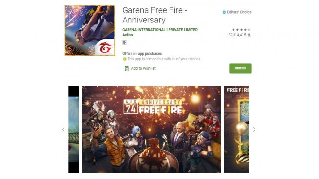 Game Android gratis terpopuler September 2019, Garena Free Fire. [Google Play Store]