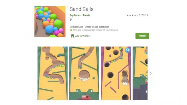 Game Android gratis terpopuler September 2019, Sand Balls. [Google Play Store]